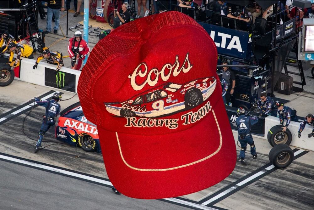 VTG 80s Bill Elliott Coors Racing Team Nascar Snapback Trucker Hat Red Mesh USA